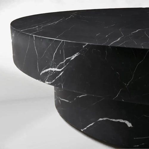 Cinzia Round Coffee Table with Natural Marble Stone Top & Plinth Base Sofa Center Tea Table