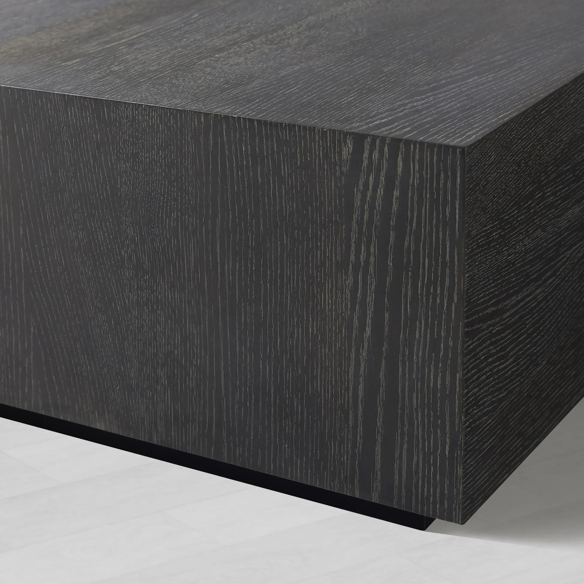 Sullivan Square Oak Coffee Table with Black Wooden Plinth Living Room Center Tea Table Cocktail Table