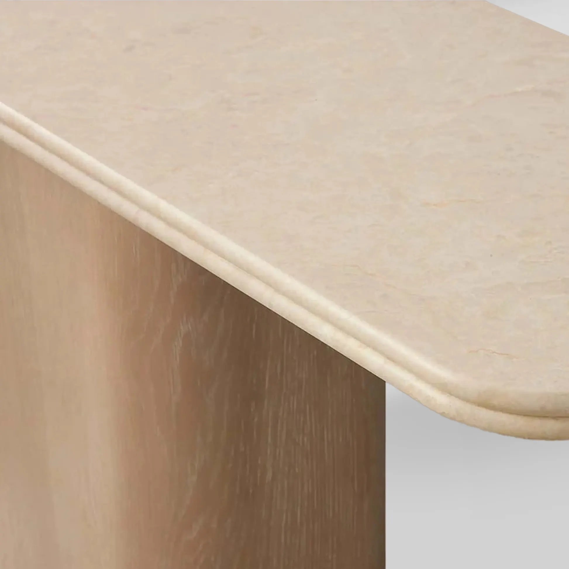 Caden Entrance Console Table Cream Stone Top & Brushed Nickel Plinth Center Tea Table