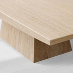 Ilaria Light Travertine Coffee Table with Italian Stone Pedestal Living Room Center Tea Table Cocktail Table