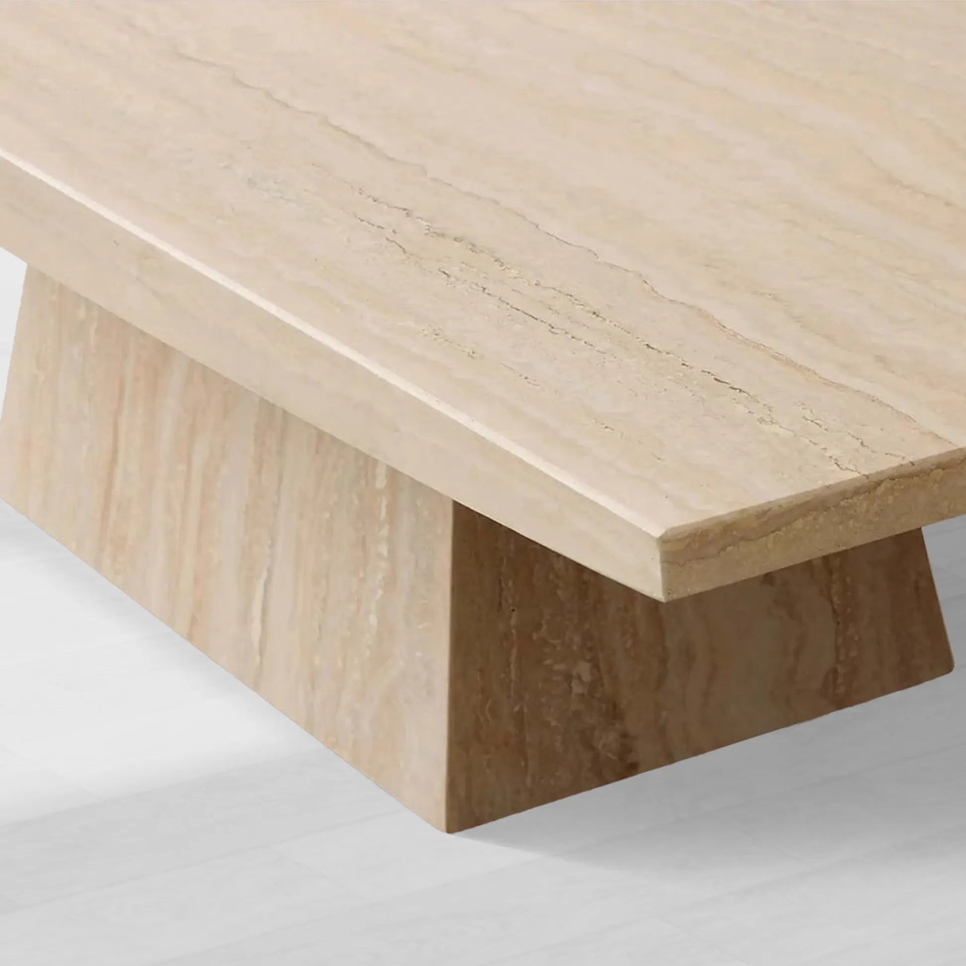 Ilaria Light Travertine Coffee Table with Italian Stone Pedestal Living Room Center Tea Table Cocktail Table