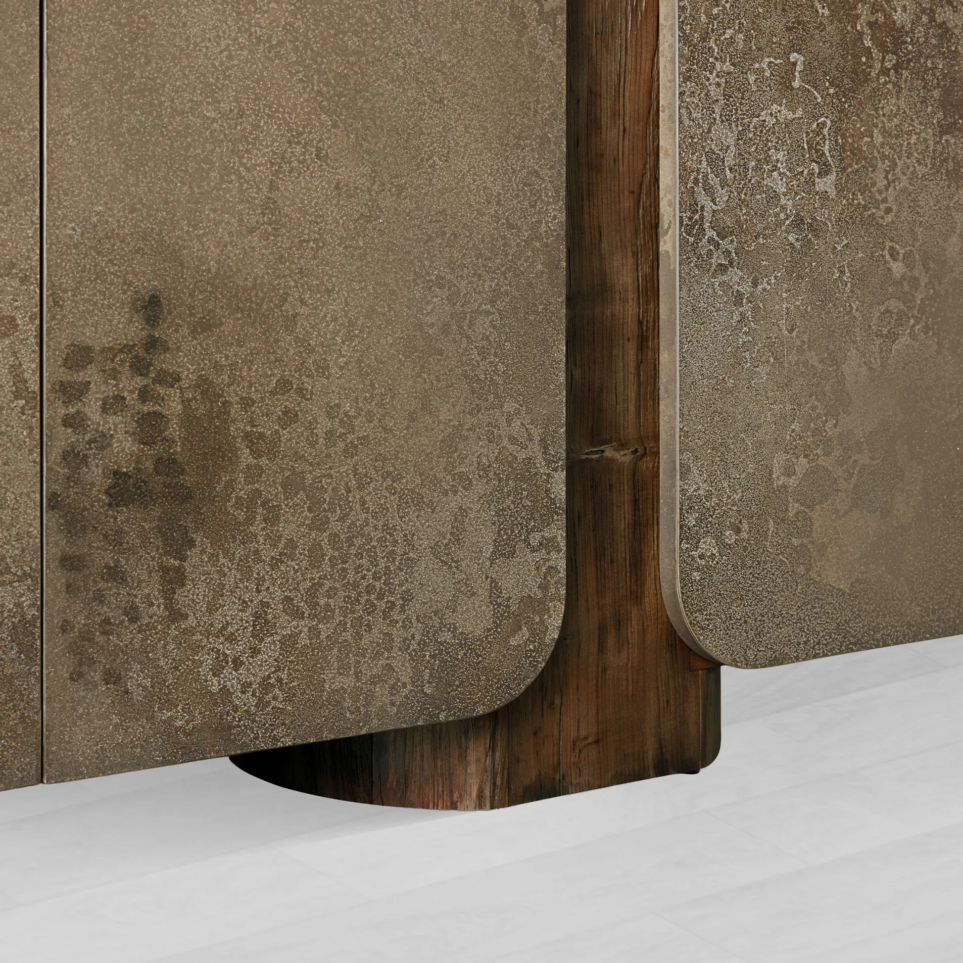 Alvaro Naturally Oxidized Aluminum Panels Buffet Sideboard Raw Wood Stumps Tabletop Entryways Cabinet