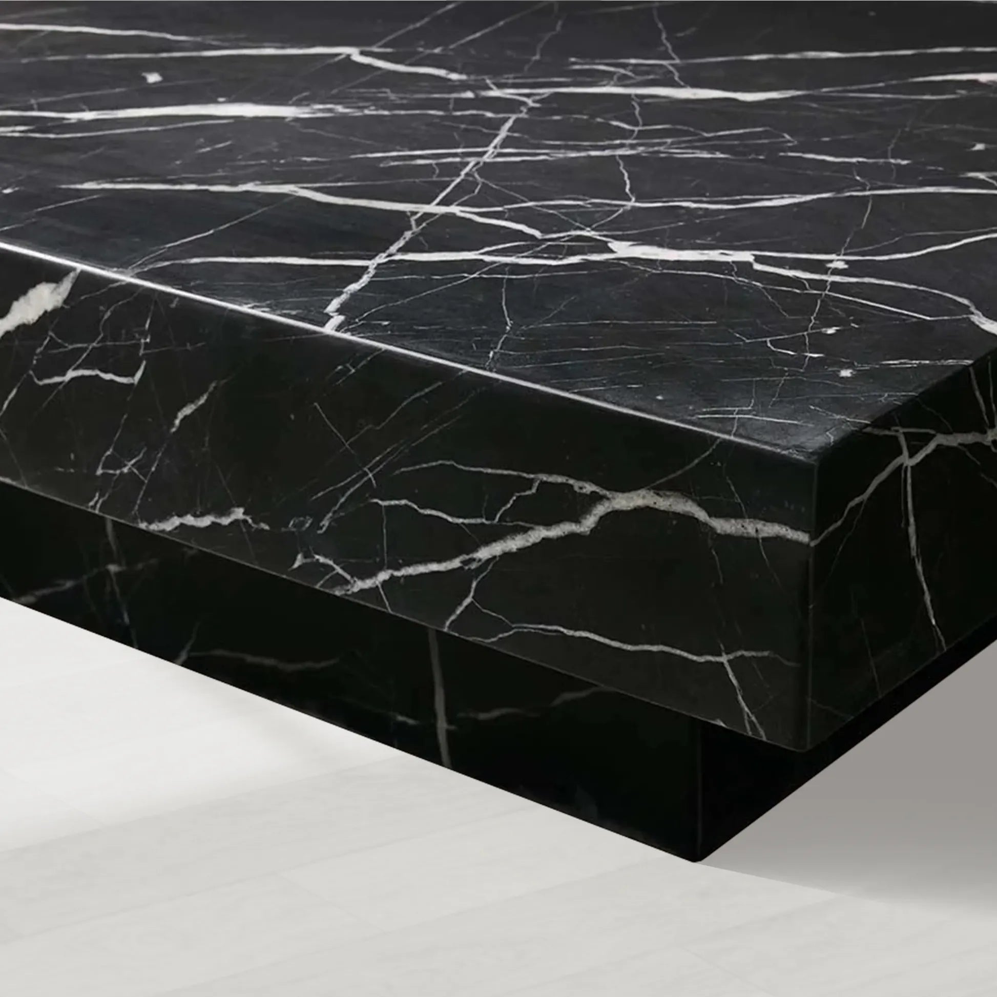 Cinzia Rectangle Stone Coffee Table with Natural Marble Top Plinth Base Sofa Center Tea Table