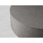 Malone Round Plinth Coffee Table with Leather Textured Tabletop & Steel Base Cocktail Table Living Room Center Tea Table Modern Style