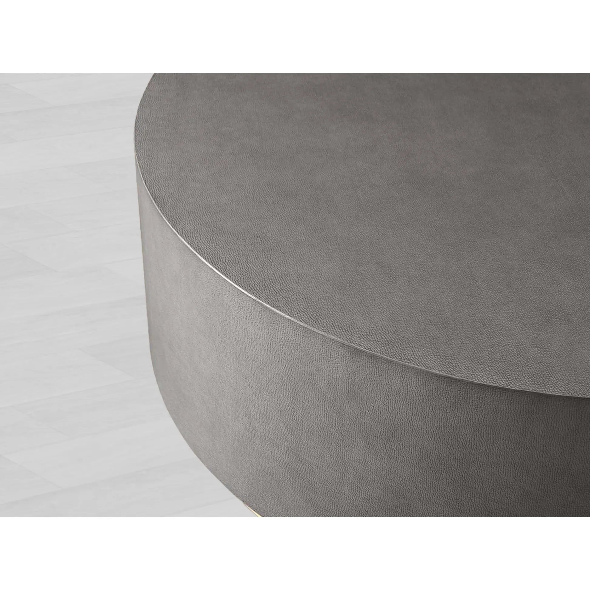 Malone Round Plinth Coffee Table with Leather Textured Tabletop & Steel Base Cocktail Table Living Room Center Tea Table Modern Style