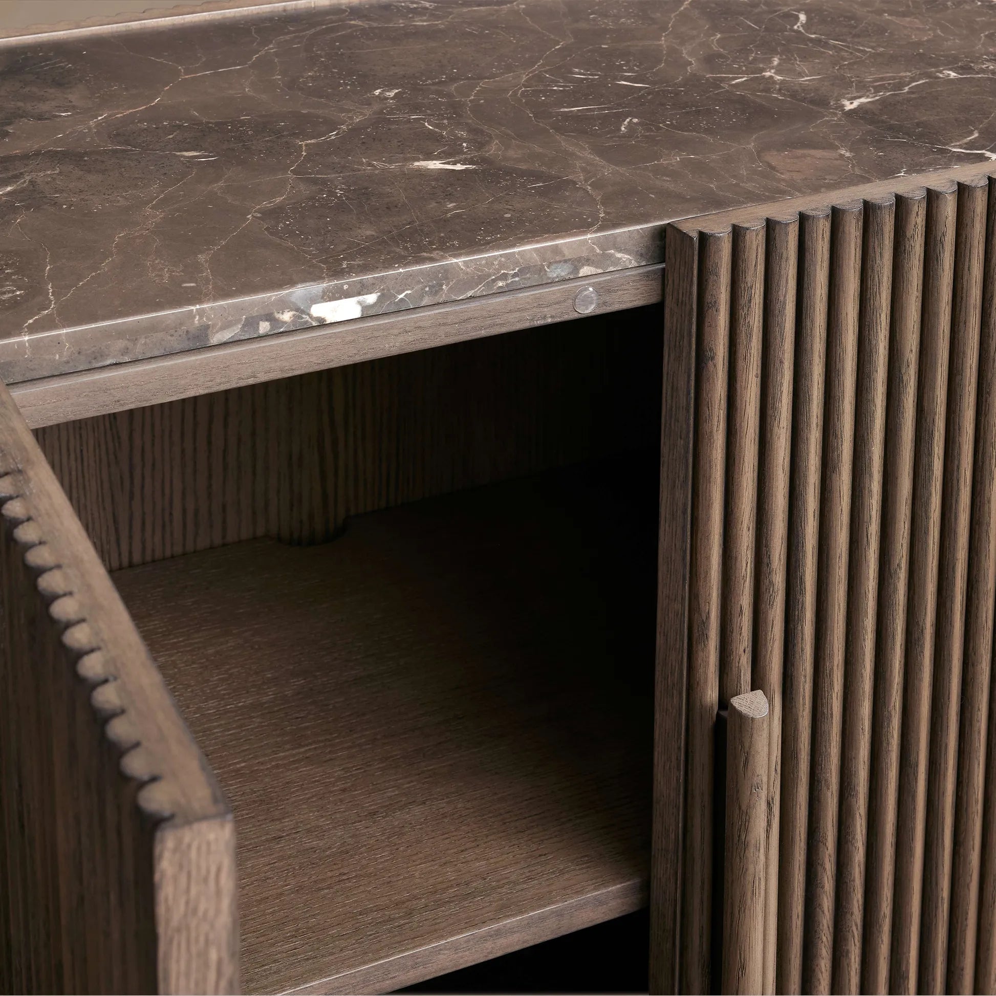 Astor Inset Marble Stone Top Buffe Sideboard Wood Media TV Cabinet Quiet Luxury Entryways Cabine