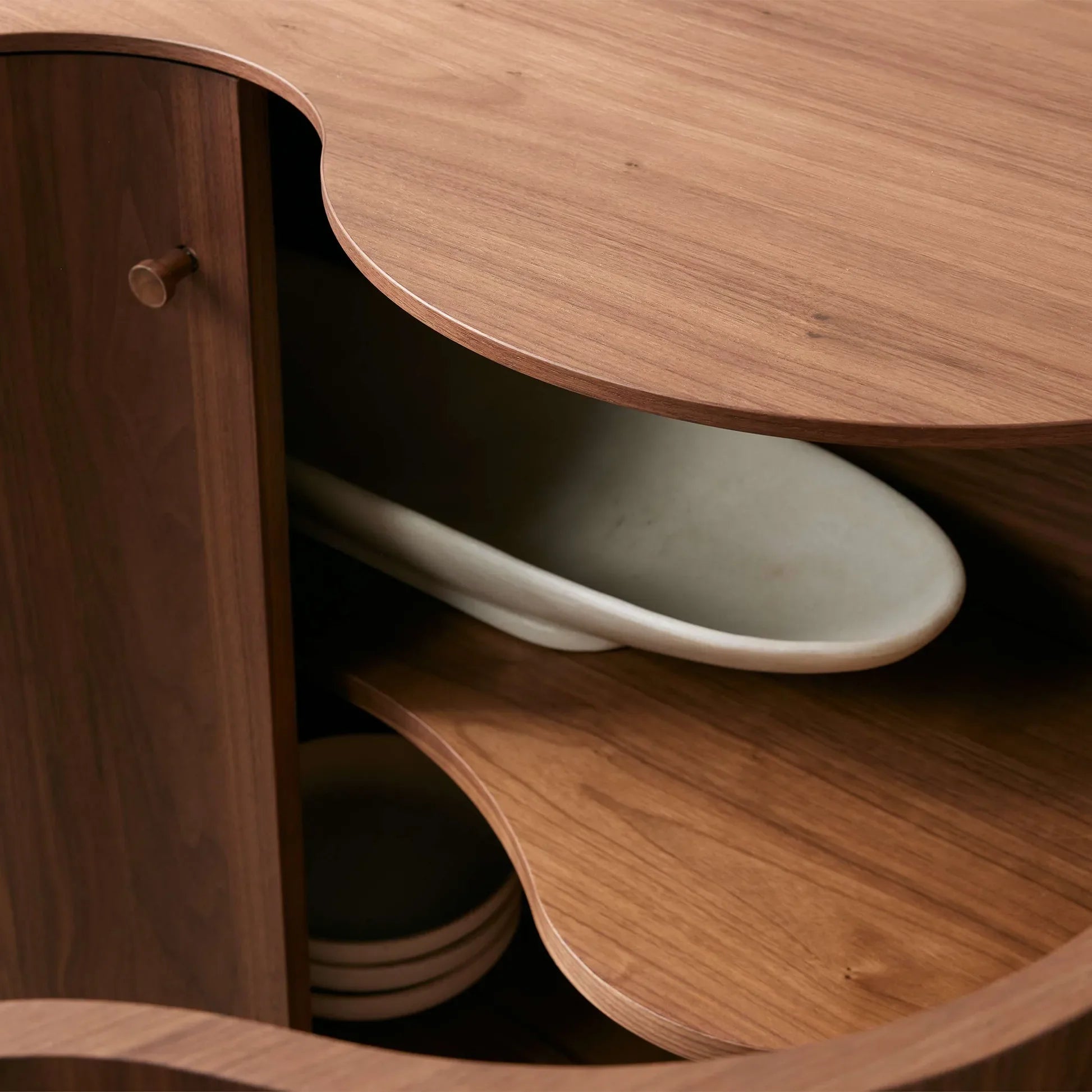 Cortina Wood Buffet Sideboard Boat-Shaped Top Entryways Media TV Cabinet with Waved Base