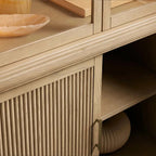 Coventry Reeded Detailing Glass Tall Display Cabinets White Oak Sideboard Dining Room Side Cabinet with LED Lighting