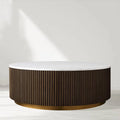 Finnley Round Coffee Table Sofa Center Tea Table with Stone Top & Brass Base