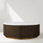 Finnley Round Coffee Table Sofa Center Tea Table with Stone Top & Brass Base