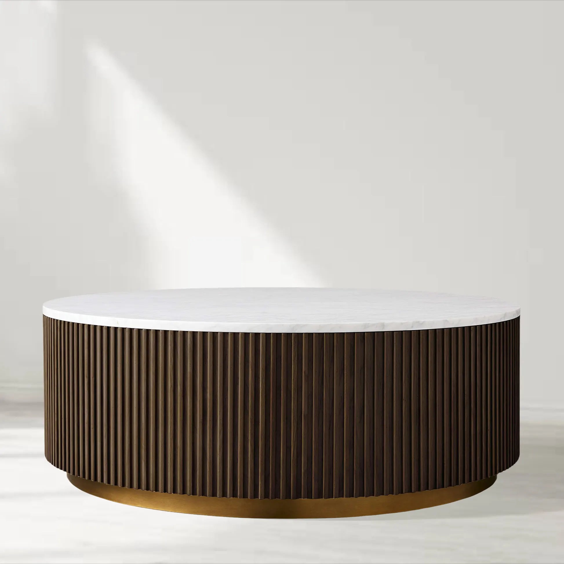 Finnley Round Coffee Table Sofa Center Tea Table with Stone Top & Brass Base