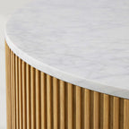 Finnley Round Coffee Table Sofa Center Tea Table with Stone Top & Brass Base