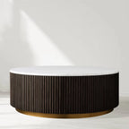 Finnley Round Coffee Table Sofa Center Tea Table with Stone Top & Brass Base