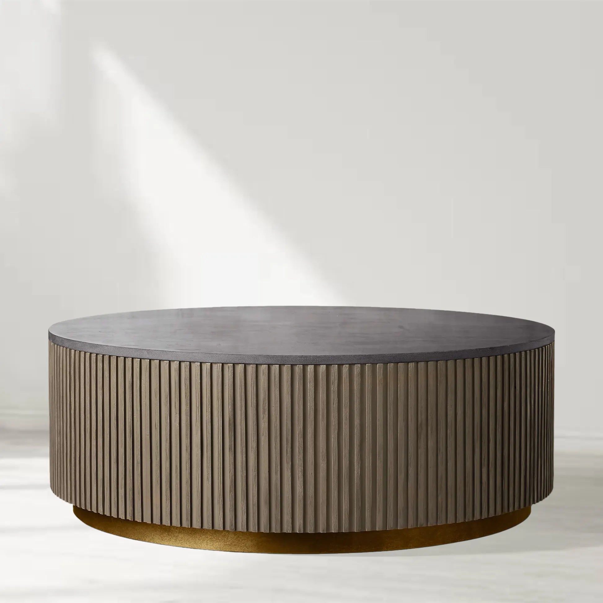 Finnley Round Coffee Table Sofa Center Tea Table with Stone Top & Brass Base