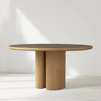 Astor Round Dining Table with Marble Top Oak Wood Base Solid Oak Slats