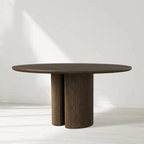 Astor Round Dining Table with Marble Top Oak Wood Base Solid Oak Slats