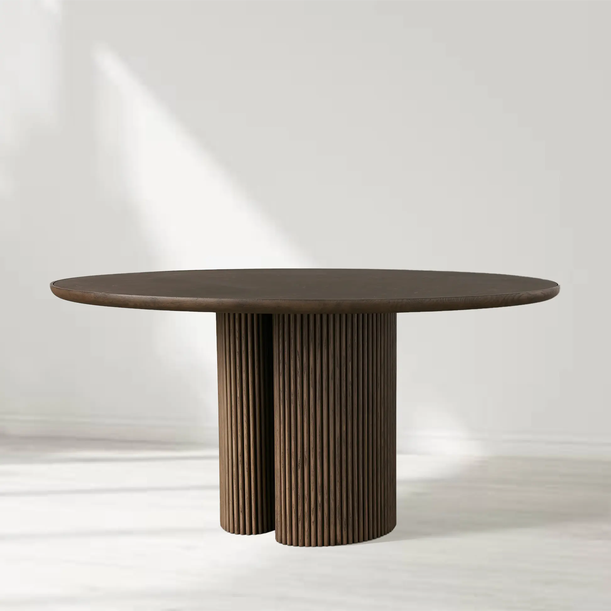 Astor Round Dining Table with Marble Top Oak Wood Base Solid Oak Slats
