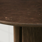 Astor Round Dining Table with Marble Top Oak Wood Base Solid Oak Slats