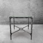 Thaddeus Metal Glass Square Side Table Overhang Hand-Forged Style-O End Table