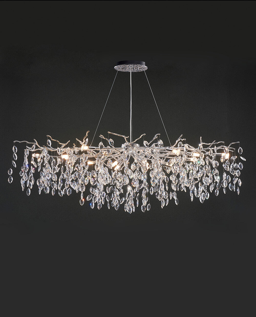 48-72 Inch Linear Crystal Chandelier Silver Tree Branch Chandelier for Dining Room
