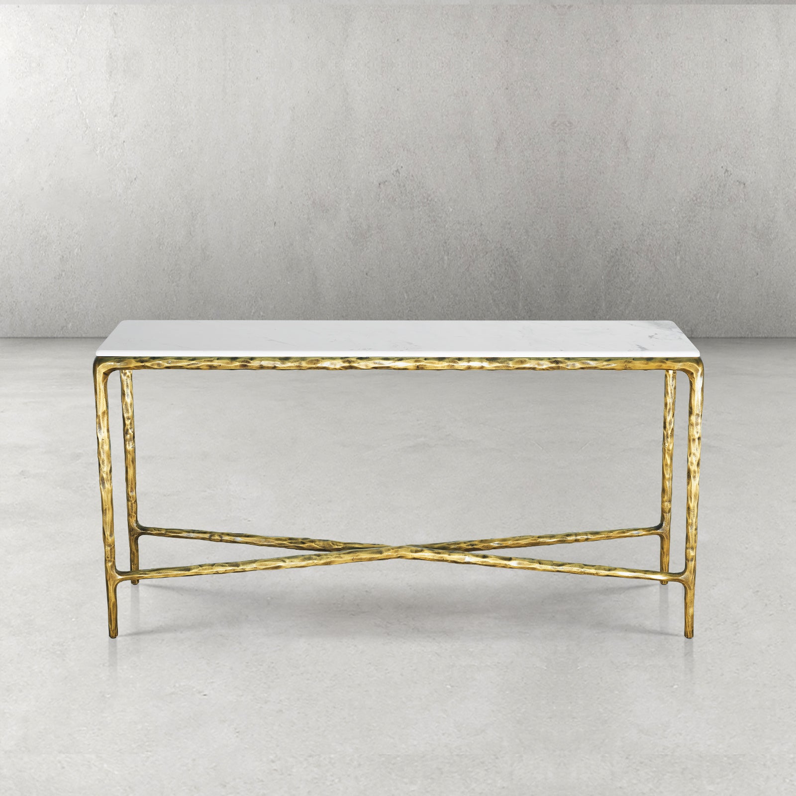 Thaddeus Metal Rectangle Marble Console Table Hand-Forged Entryways Entrance Table