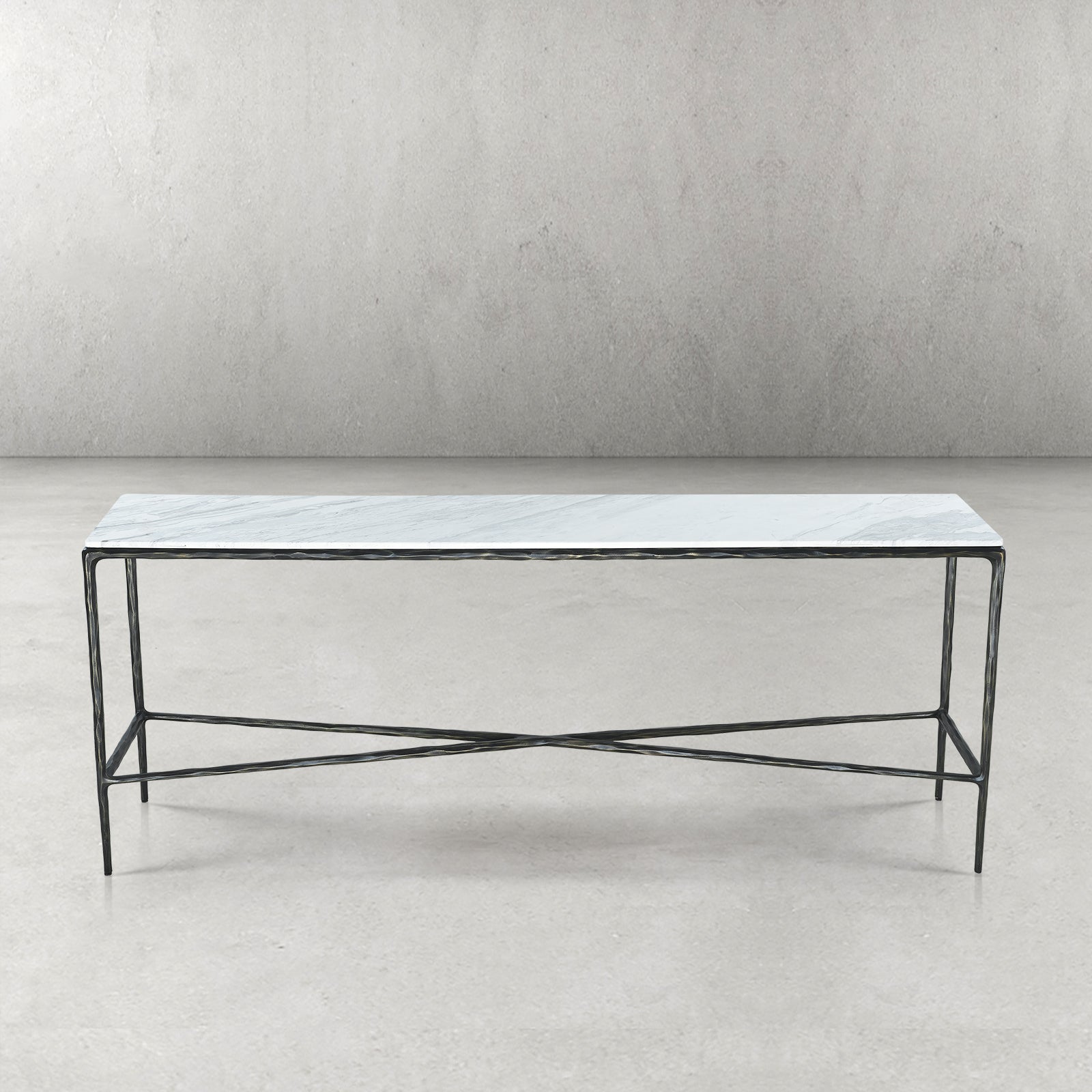 Thaddeus Metal Rectangle Marble Console Table Hand-Forged Entryways Entrance Table