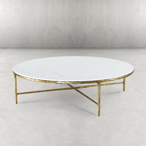 Thaddeus Metal Marble Round Coffee Table Hand-Forged Style O & X Living Sofa Center Tea Table