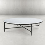 Thaddeus Metal Marble Round Coffee Table Hand-Forged Style O & X Living Sofa Center Tea Table