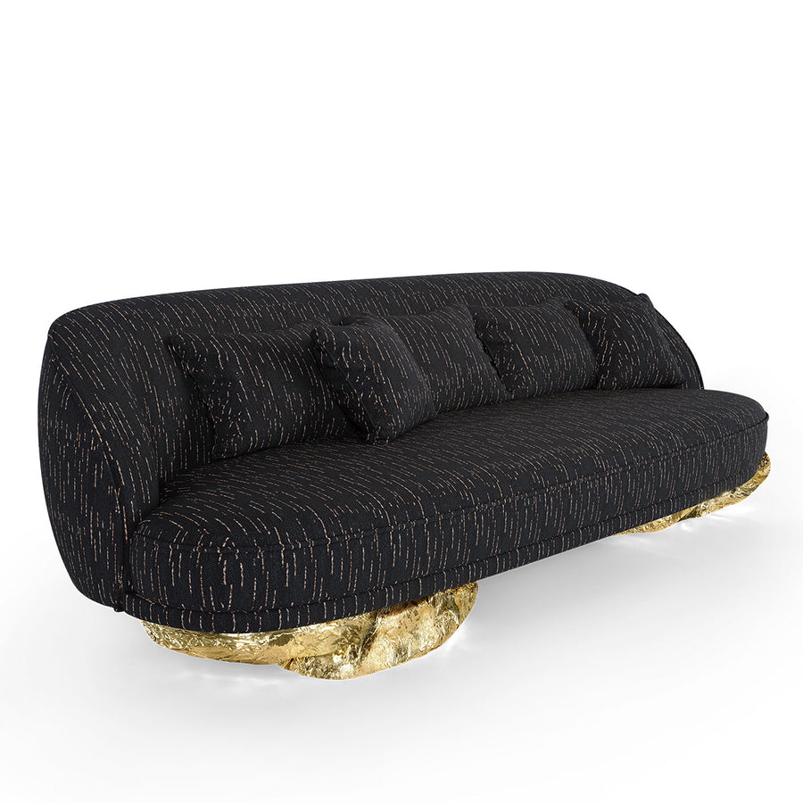 Luxury Sculptural Sofa with Polished Hammered Brass Base & Organic Curved Design