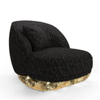 Luxury Sculptural Armchair with Polished Hammered Brass Base & Organic Curved Design