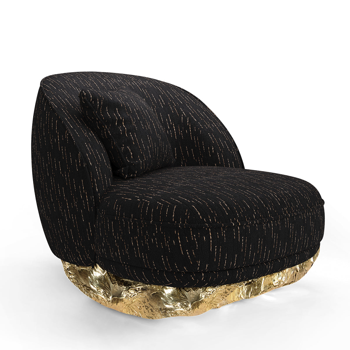 Luxury Sculptural Armchair with Polished Hammered Brass Base & Organic Curved Design