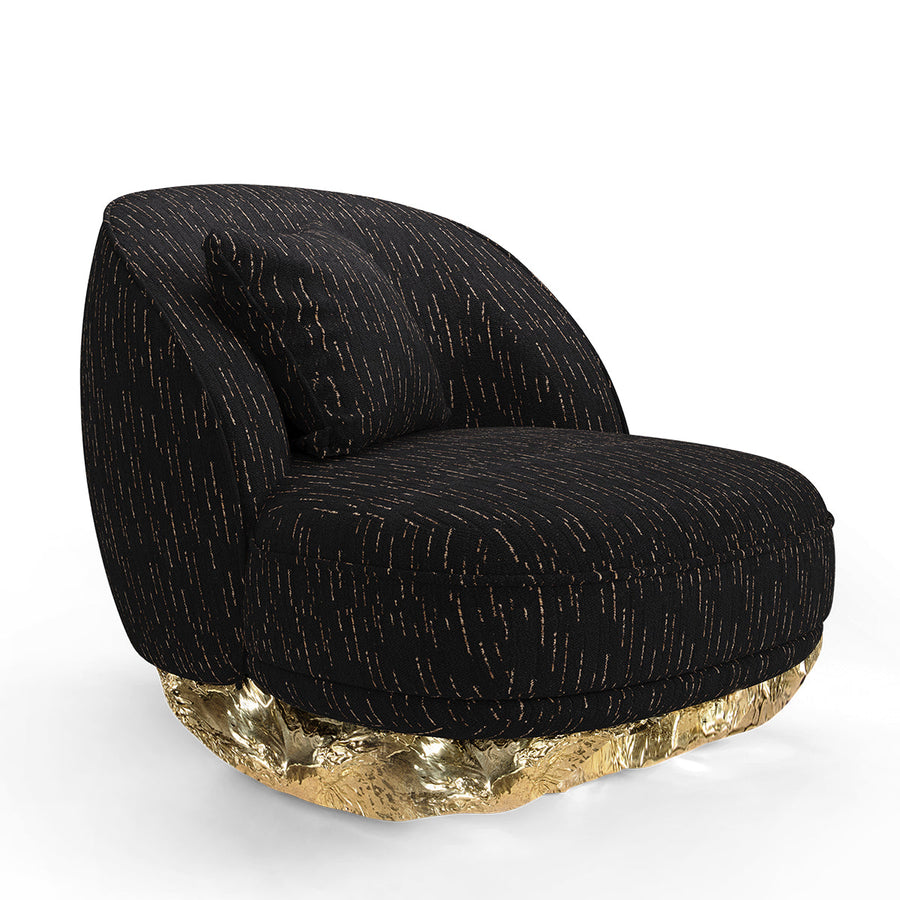 Luxury Sculptural Armchair with Polished Hammered Brass Base & Organic Curved Design