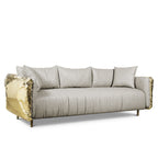 Luxury Imperfect Sculptural Sofa with Hammered Brass Frame & Artistic Design