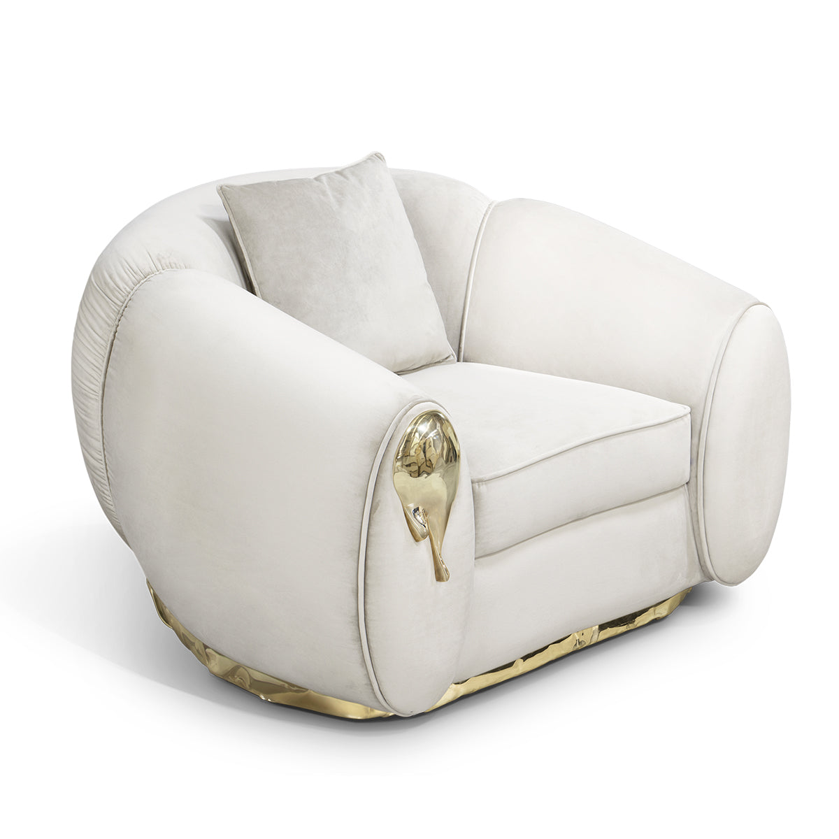 Luxury Sculptural Armchair with Polished Brass Accents & Vintage Contemporary Design