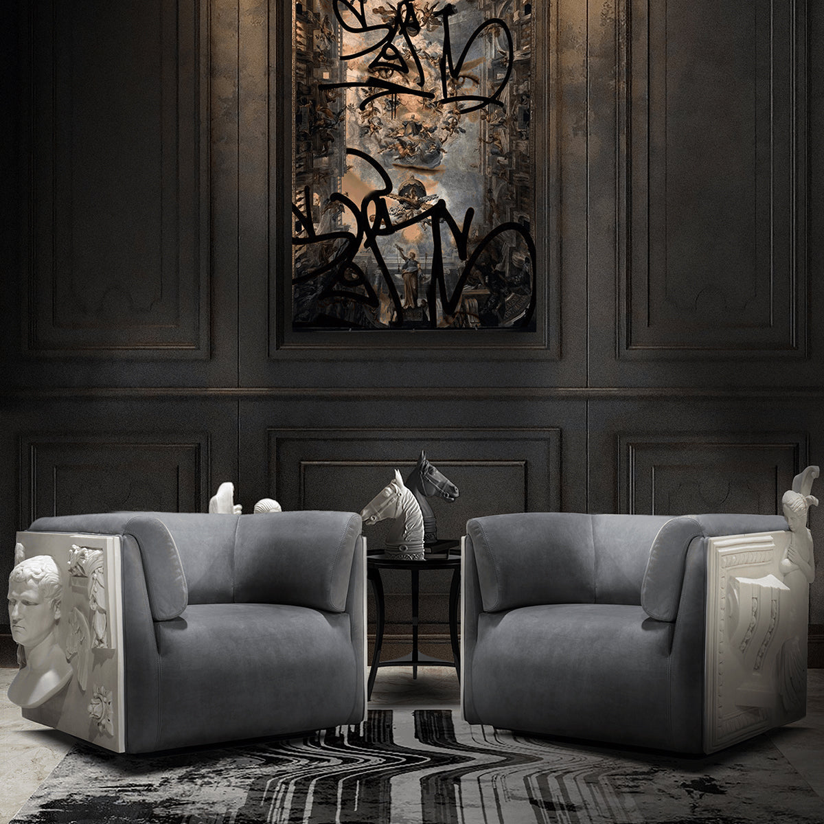 Luxury Versailles Style Armchair with Carved Wooden Frame & Upholstered Design