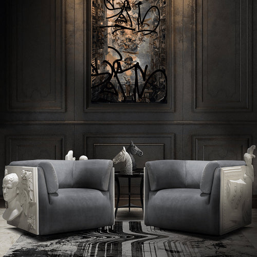 Luxury Versailles Style Armchair with Carved Wooden Frame & Upholstered Design