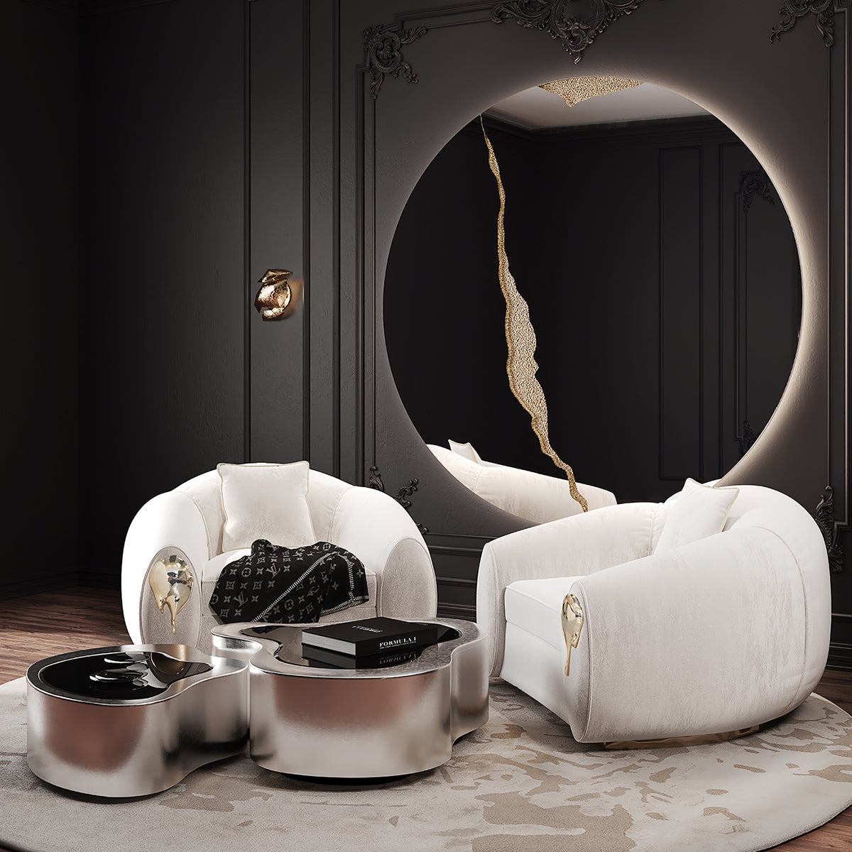 Luxury Sculptural Armchair with Polished Brass Accents & Vintage Contemporary Design