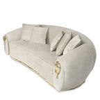 Luxury Curved Sofa with Hand-Hammered Polished Brass Base & Cream Upholstery Design