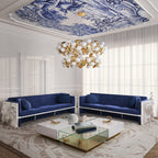 Luxury Versailles Inspired Sofa with Sculpted Resin Wood Frame, Velvet Pillows & Acrylic Legs