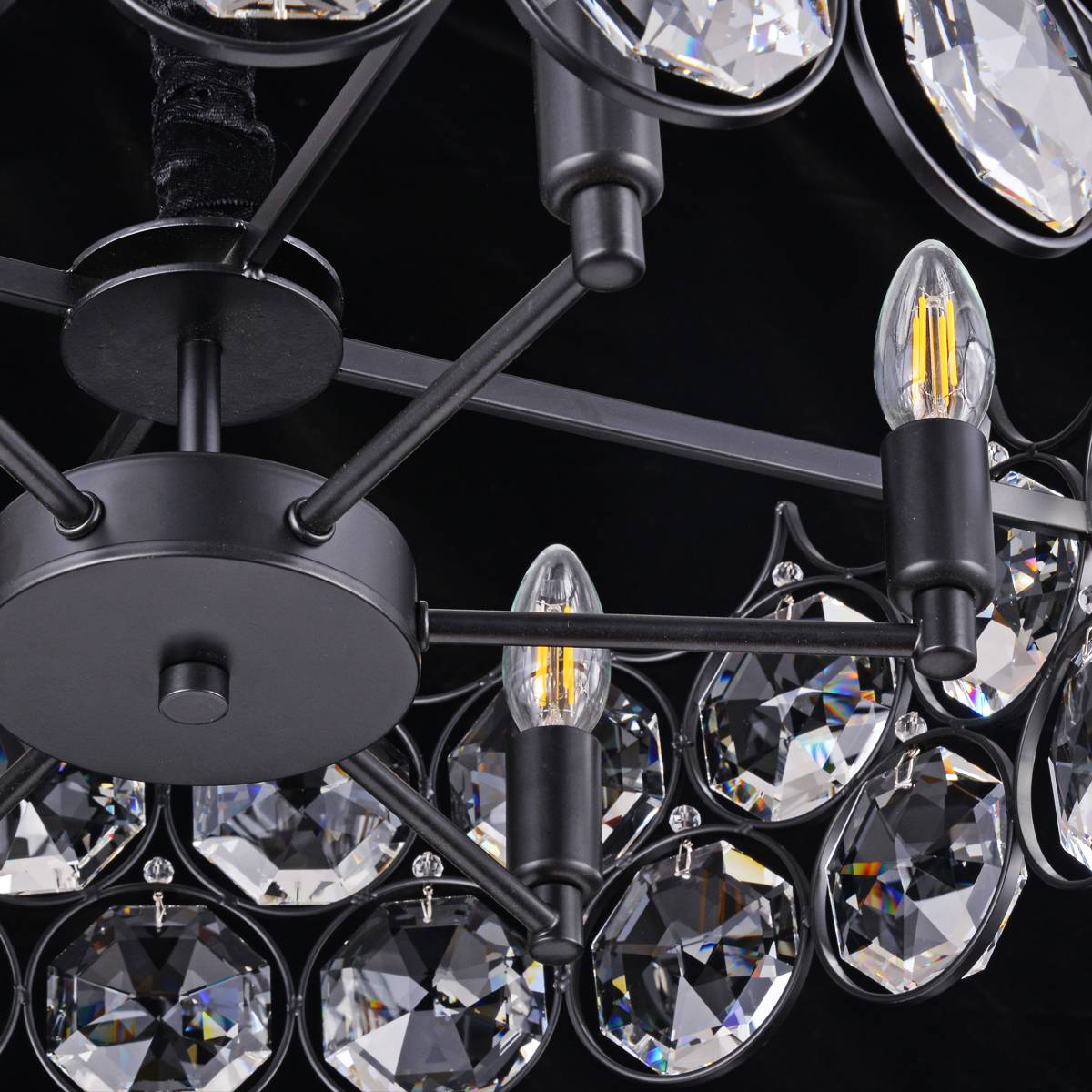 Luxury 24x24x8.3 inch Black Metal Crystal Chandelier with 39.4 inch Hanging Chain – Elegant Decorative Lighting Fixture