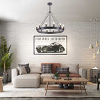 Lustre rustique à huit lumières en fer forgé noir (65 x 65 x 50 cm) avec chaîne de suspension de 100 cm – Luminaire de style ferme vintage
