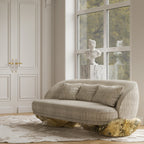Luxury Sculptural Sofa with Polished Hammered Brass Base & Organic Curved Design
