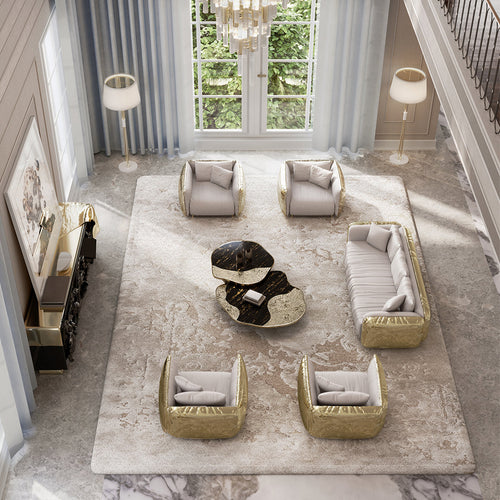 Luxury Imperfect Sculptural Sofa with Hammered Brass Frame & Artistic Design