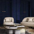 Luxury Sculptural Armchair with Polished Hammered Brass Base & Organic Curved Design