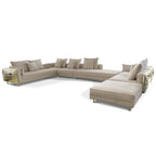 Luxury Imperfect Sculptural L-Shaped Modular Sofa with Ottoman & Polished Brass Design
