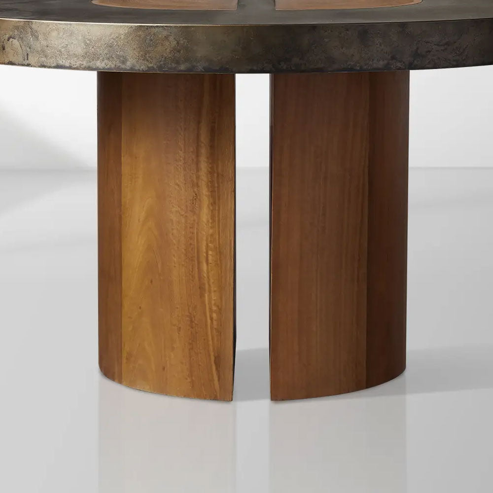 Acacius Round Reclaimed Yukas Wood Dining Table with Eco-Conscious Steel
