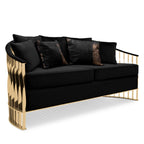 Luxury Curved Velvet Sofa with Gold Accent Base & Sculptural Modern Design
