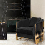 Luxury Velvet Armchair with Curved Sculptural Design & Gold Accent Base