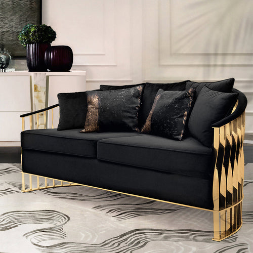 Luxury Curved Velvet Sofa with Gold Accent Base & Sculptural Modern Design