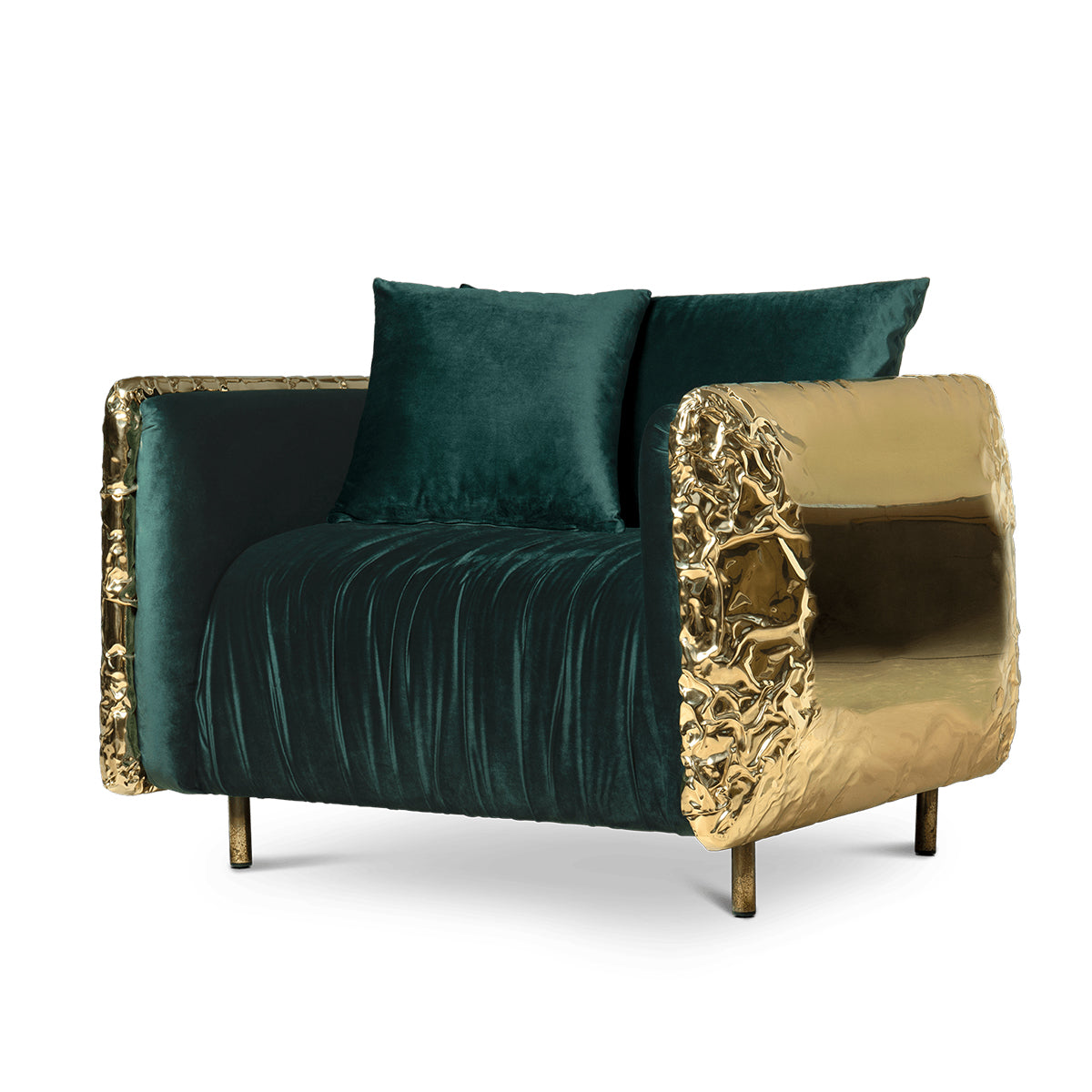 Luxury Imperfect Sculptural Armchair with Hammered Brass Frame & Artistic Design